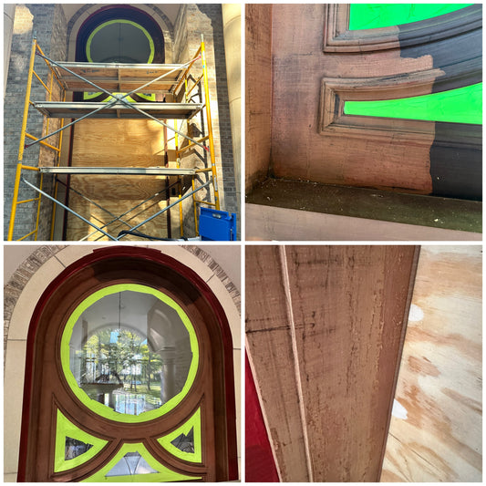 Touch stain removal from mahogany wood