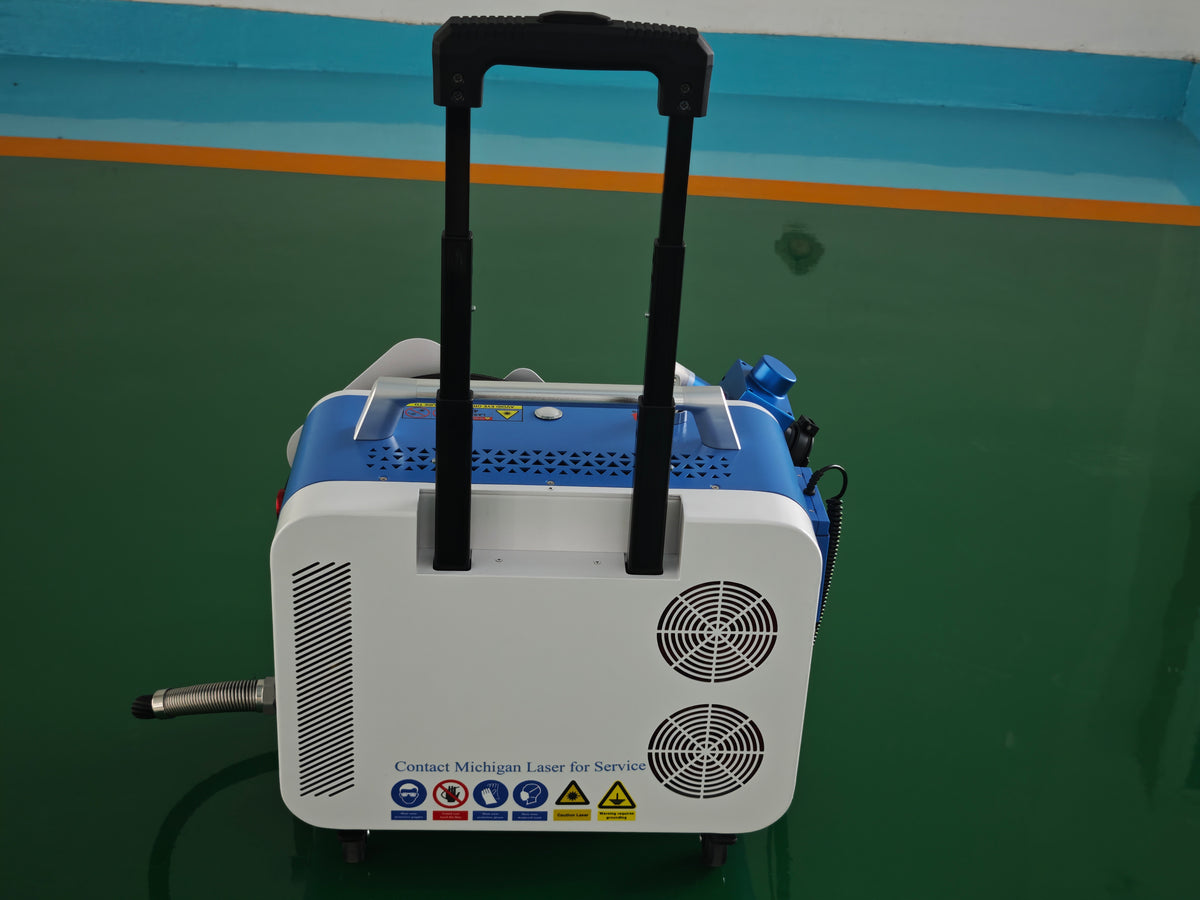SDQY 300W portable laser cleaner with wheels.